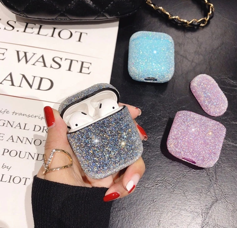Compatible with AirPods 1 & 2 Case, Keychain+Anti-Lost Strap+Ear Hooks+Watch Band Holder,Protective Bling Crystal Glitter Luxury Shining