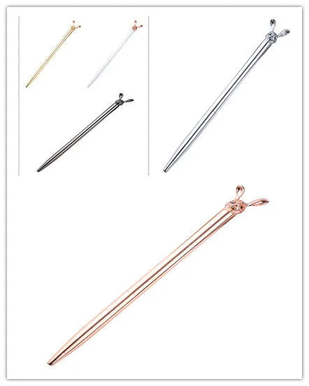 New Korean Fashion Cute Rabbit Metal Ballpoint Pen Custom Rotating Design Office Stationery Gift