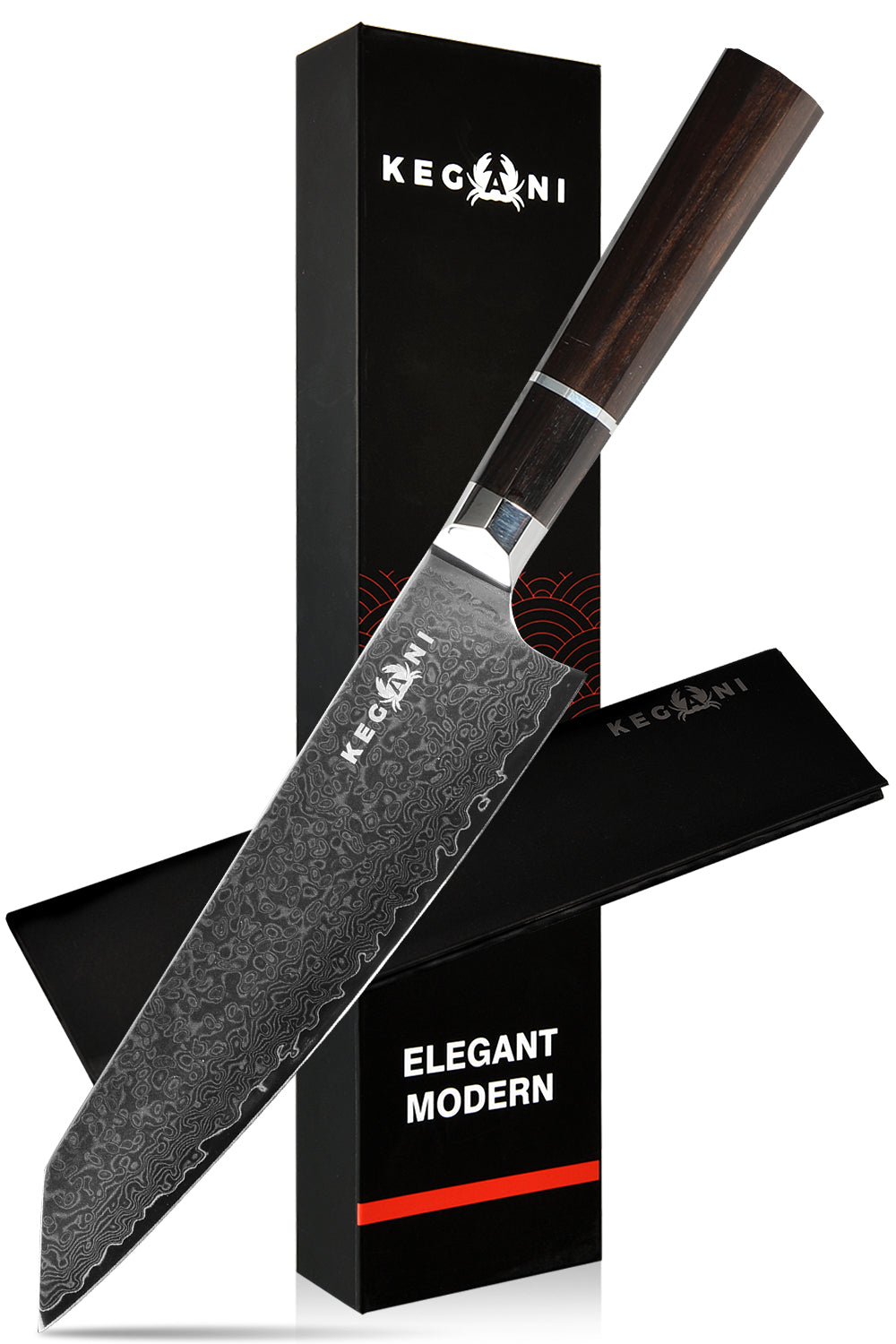 Kegani 8 Inch Japanese Kiritsuke Chef Knife, Japanese 67 Layers VG-10 Damascus Knife, Ebony FullTang Handle Natural Texture Japanese Knife