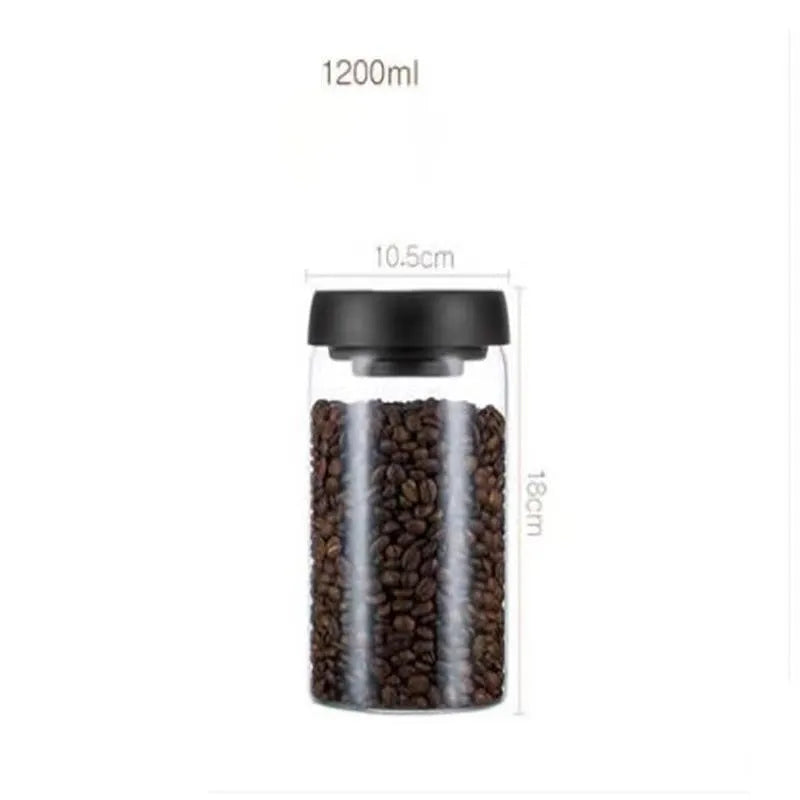 Vacuum Sealed Jug Set Black Coffee Beans Glass Airtight Canister Kitchen Food Storage Jar Set