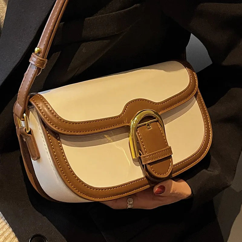 Fashionable Autumn And Winter Shoulder Messenger Bag for Daily Use in Brown Black and White PU Saddle Shape
