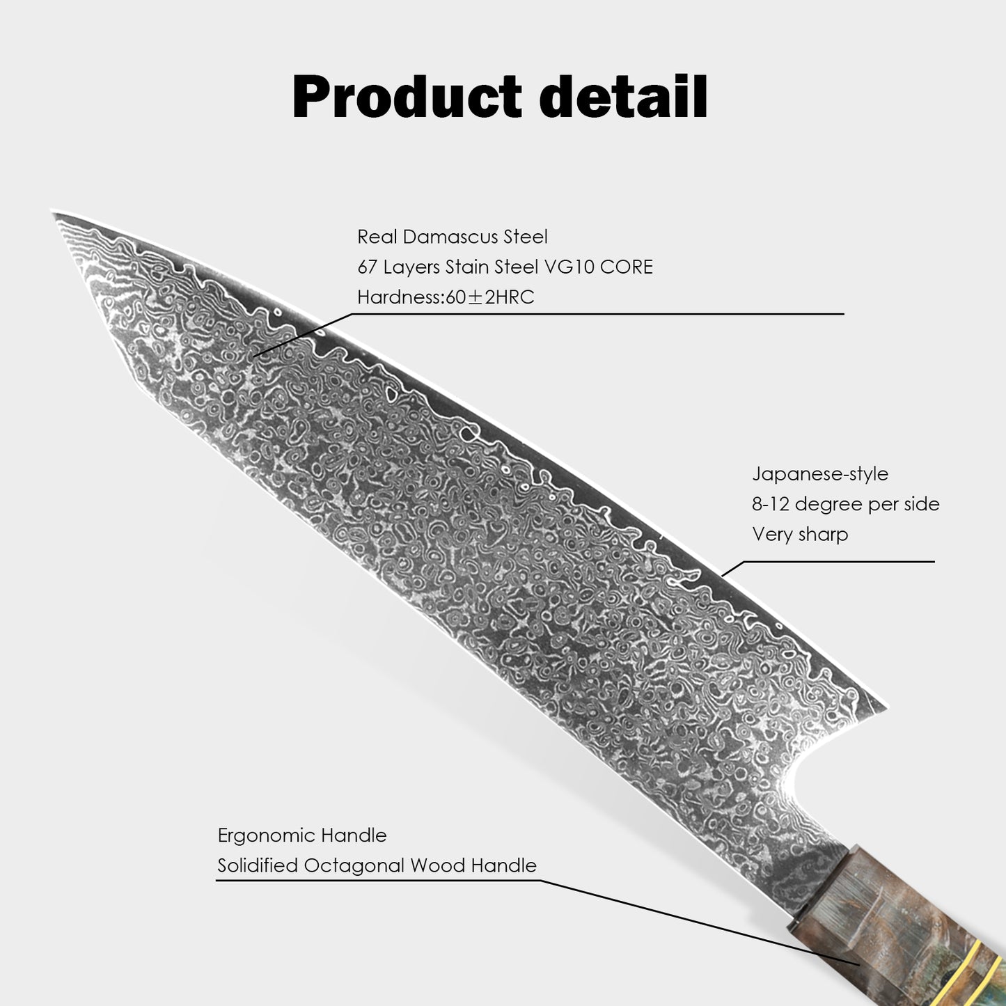 Kegani 8 Inch Kiritsuke Knife -Japanese Chef Knife-Damascus 67-layers VG10 Stainless Steel Kitchen Knife,Professional Chef's Knife