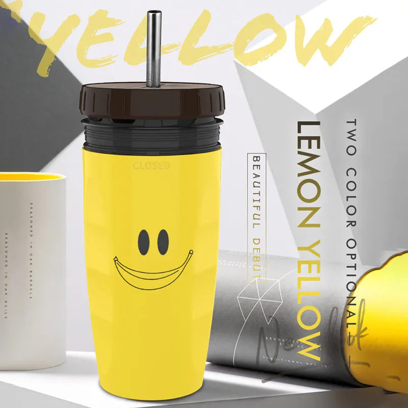 No Cover Twist Cup Travel Portable Double Insulation Tumbler With Straw For Children And Adults