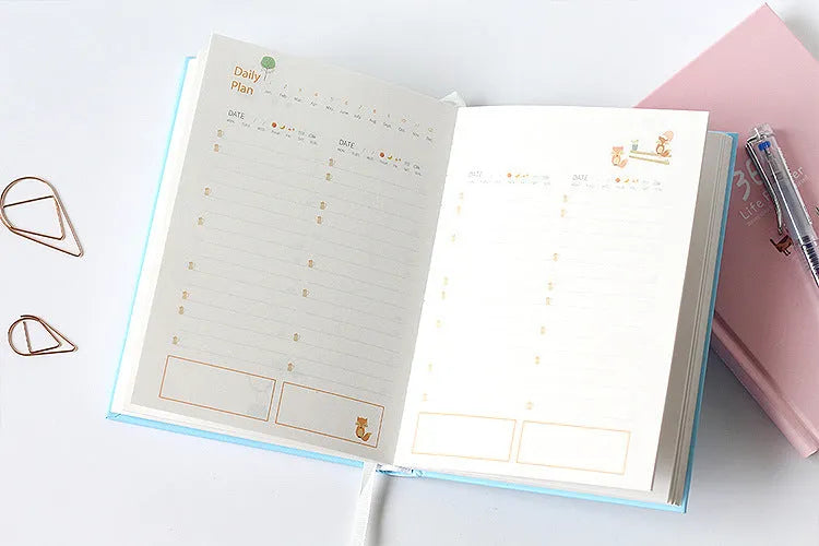 Schedule This Hardback Color Set Inside Notebook with Hand-Painted Illustrations and 365 Day Plan