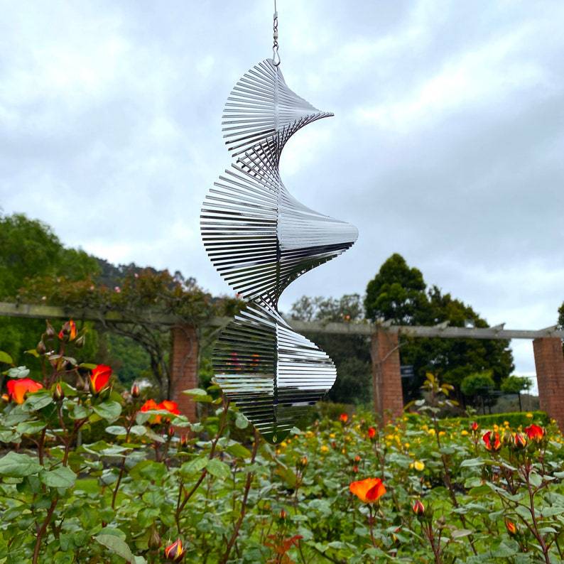 Heart Wind Spinner Set of 3 Silver 13 Inch 3D Stainless Steel Garden Decor