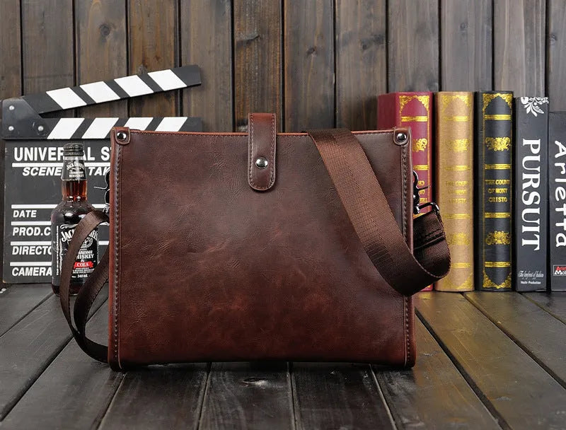 Men's Shoulder Messenger Bag Korean Style Casual Horizontal Retro Fashion PU Leather Crossbody Bag for Men