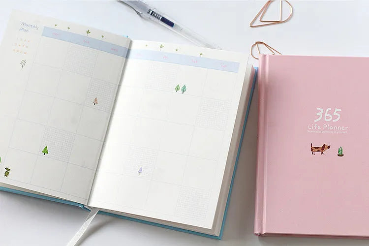 Schedule This Hardback Color Set Inside Notebook with Hand-Painted Illustrations and 365 Day Plan