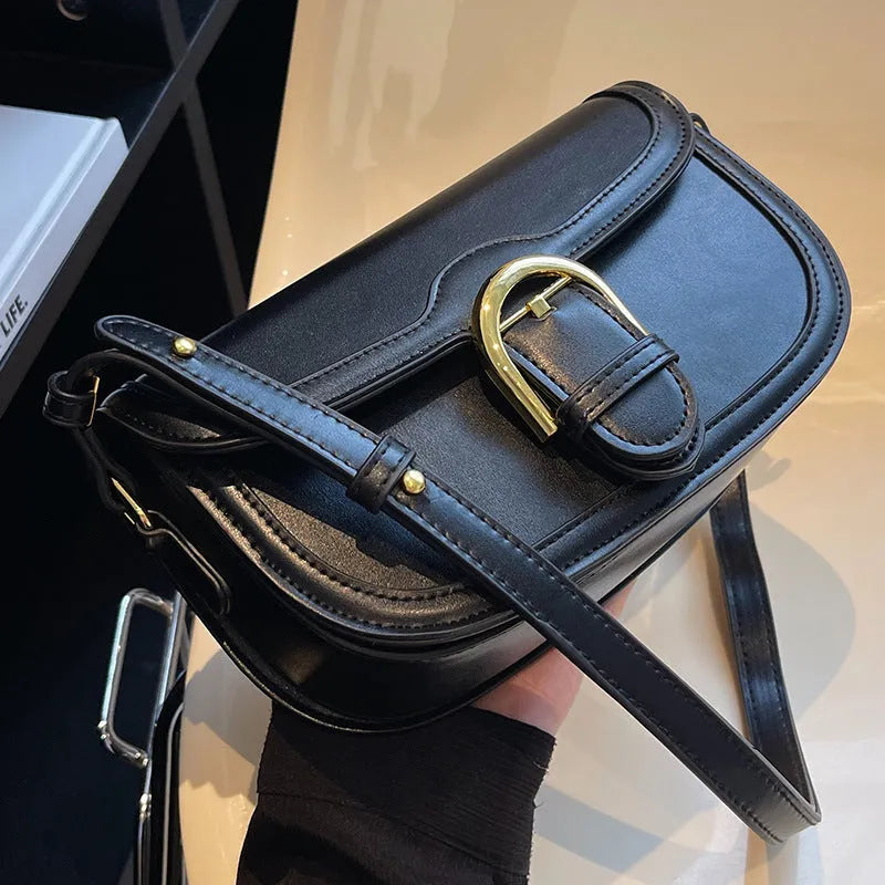 Fashionable Autumn And Winter Shoulder Messenger Bag for Daily Use in Brown Black and White PU Saddle Shape