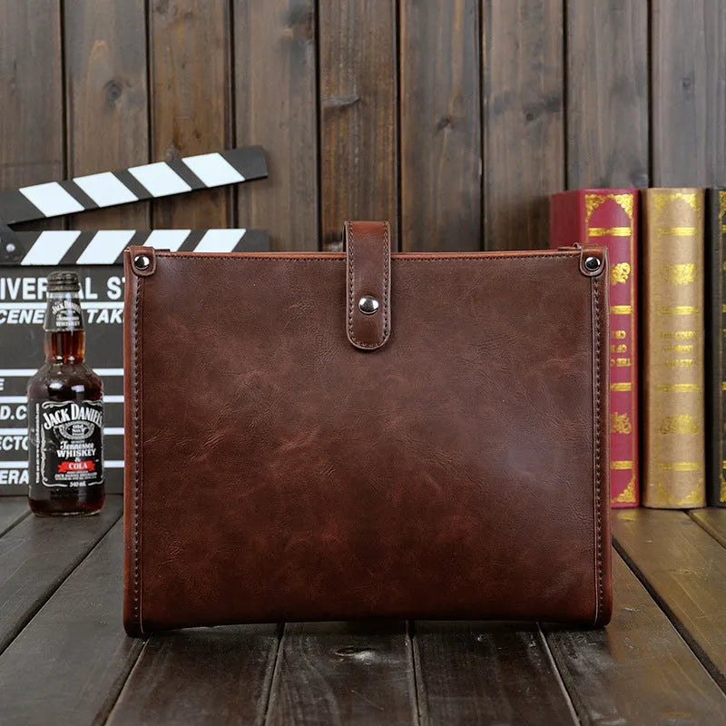 Men's Shoulder Messenger Bag Korean Style Casual Horizontal Retro Fashion PU Leather Crossbody Bag for Men