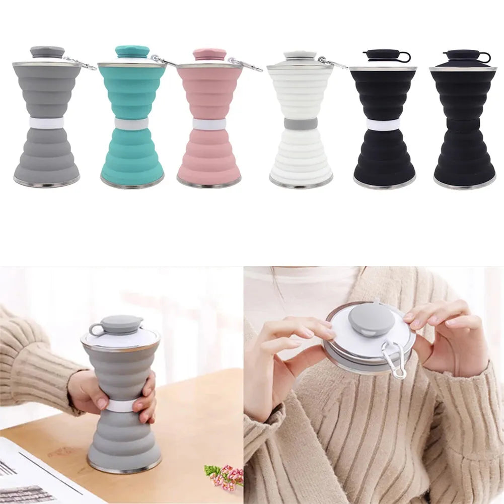 500ML Silicone Water Bottle Cup Foldable Leak Proof Portable Sports Travel Water Bottle For Outdoor Travel Gym Hiking Reusable Kitchen Gadget