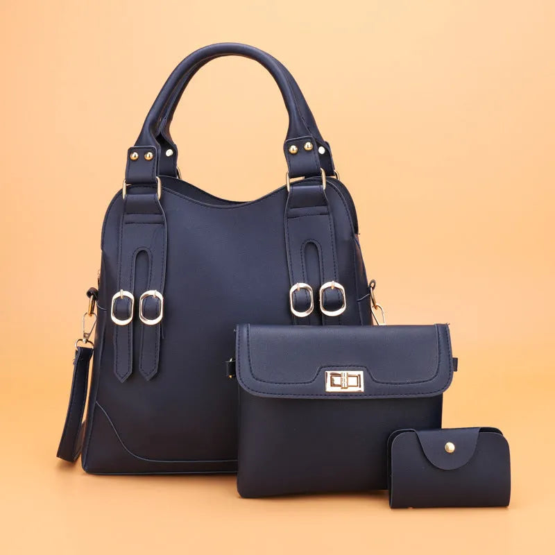 New Fashion Belt Decorative Three Piece Bag With Multiple Pockets And Zipper Closure