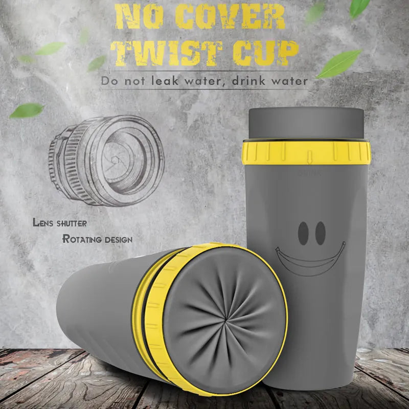 No Cover Twist Cup Travel Portable Double Insulation Tumbler With Straw For Children And Adults