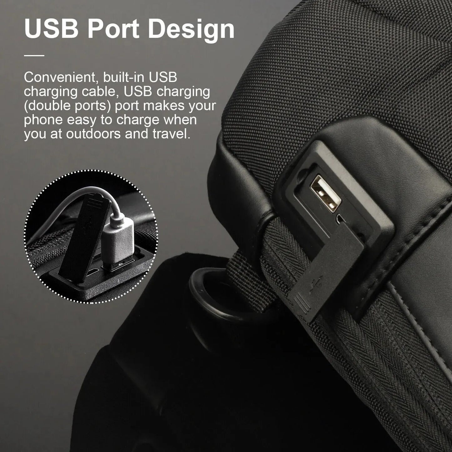 Men's Waterproof Oxford Multifunction Crossbody Sling Bag Anti Theft Shoulder Messenger Chest Pack with USB Charging Port