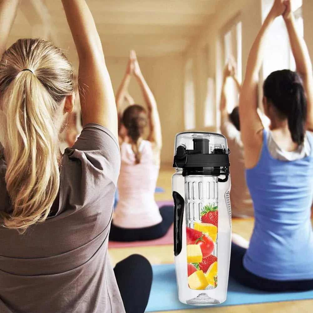 1000ml BPA Free Plastic Water Bottle With Fruit Infuser Sport Design Leakproof Unbreakable