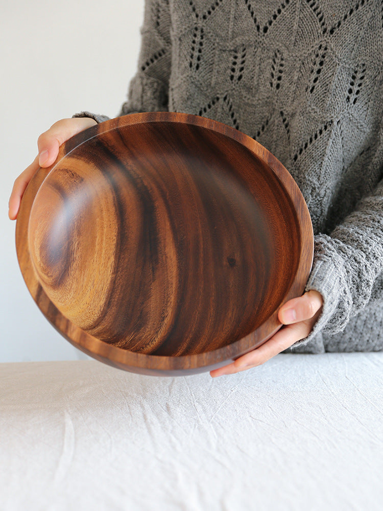 Acacia Wooden Bowls, Small Bowls,Round Wood Salad Bowl, Hand Carved Dip Tray for Serving Popcorn Pasta Candy Cereal Coconut Nuts