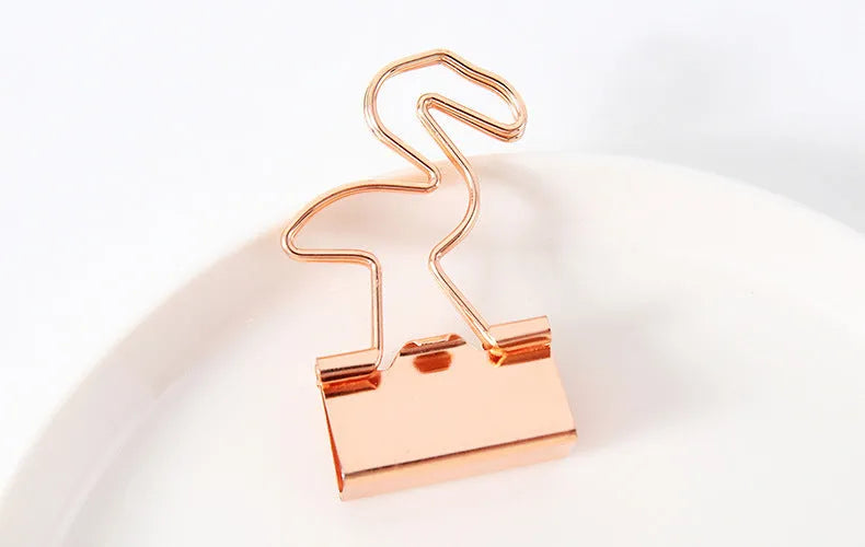 Creative Plating Gold Small Clip Office Style Long Tail Metal Flamingo Love Clouds Cat Cactus Bow