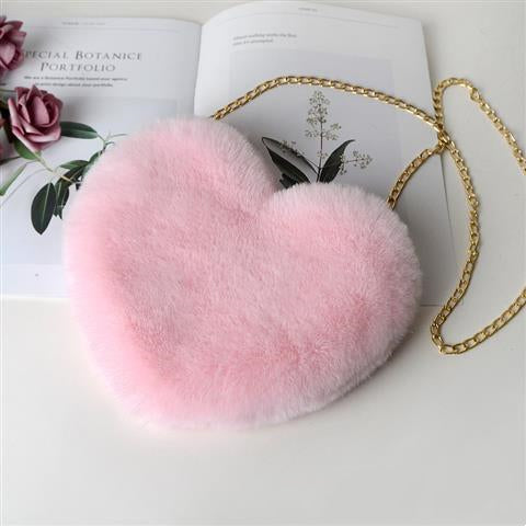 Plush Heart-Shaped Chain Shoulder Bag for Valentine's Day Party