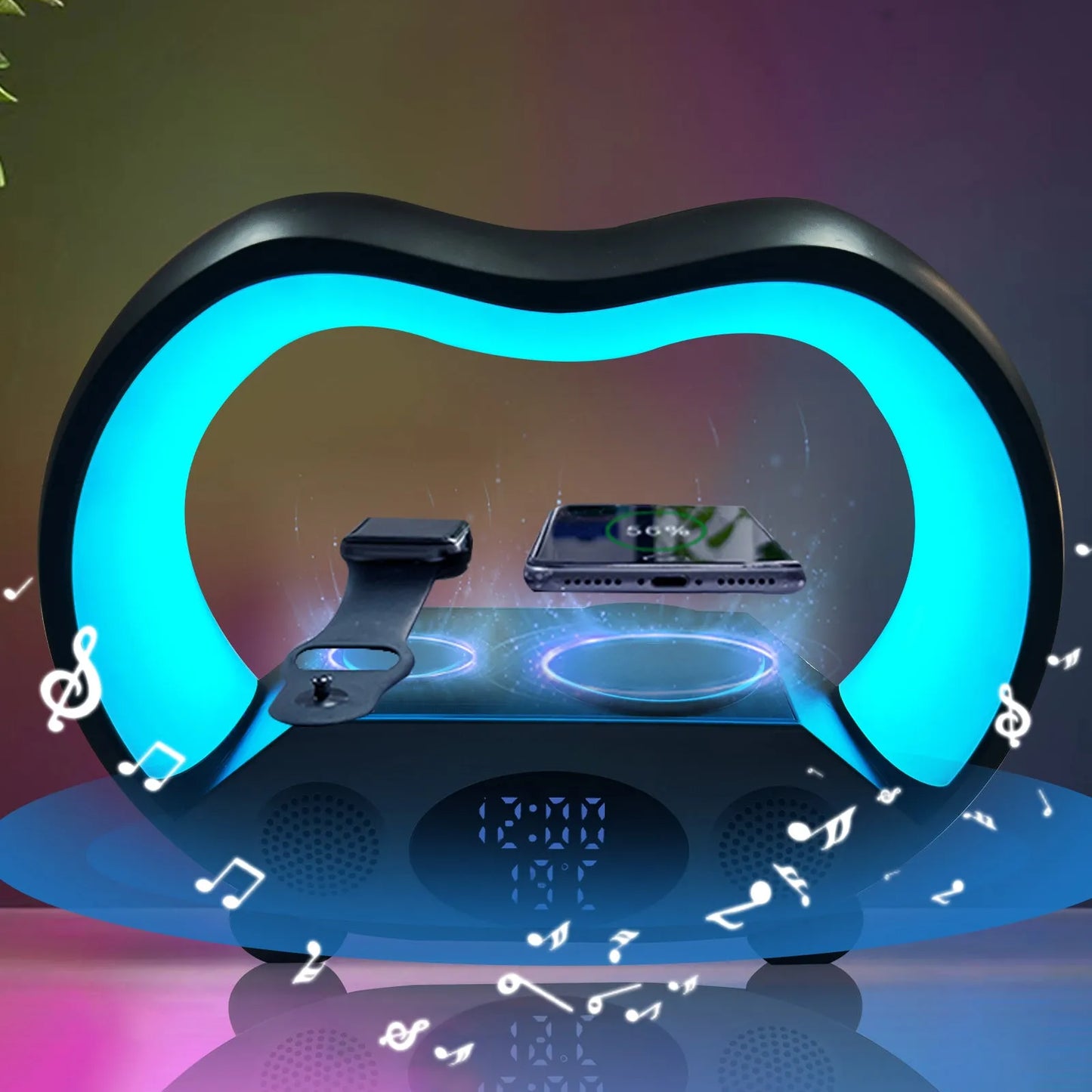 2024 New 6 In 1 Smart Remote Control Bluetooth Ambience Intelligent LED Table Lamp Multi Function Wireless Charger Night Light Bluetooth Speaker