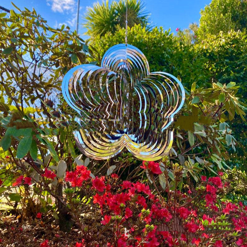 Heart Wind Spinner Set of 3 Silver 13 Inch 3D Stainless Steel Garden Decor
