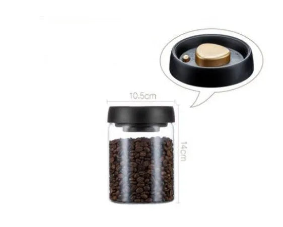Vacuum Sealed Jug Set Black Coffee Beans Glass Airtight Canister Kitchen Food Storage Jar Set