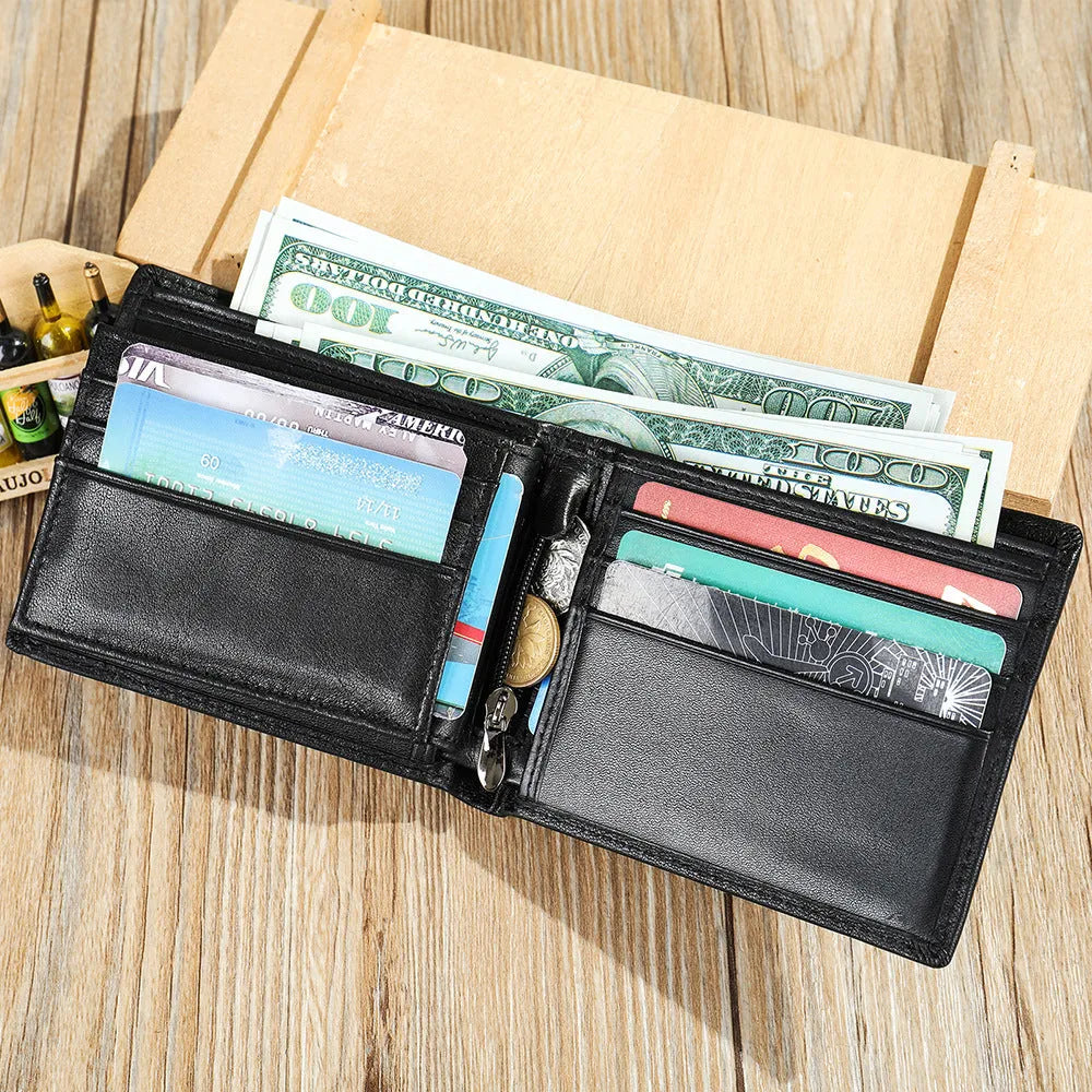 Business Men's Lightweight Genuine Leather Expandable Card Case Wallet