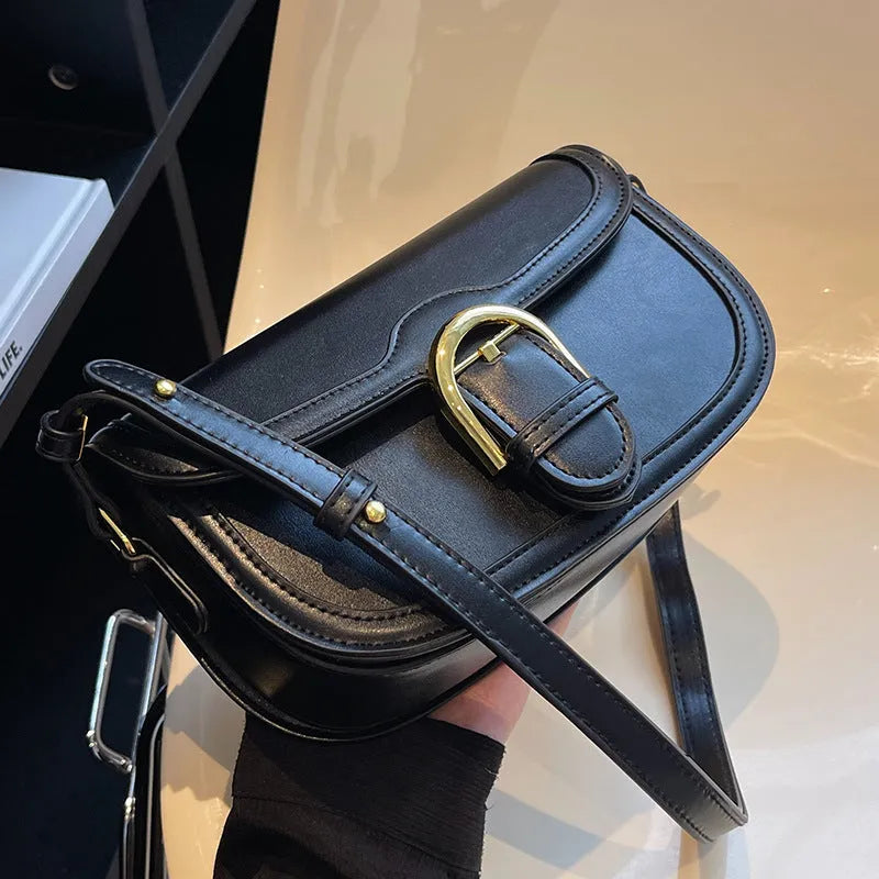 Fashionable Autumn And Winter Shoulder Messenger Bag for Daily Use in Brown Black and White PU Saddle Shape