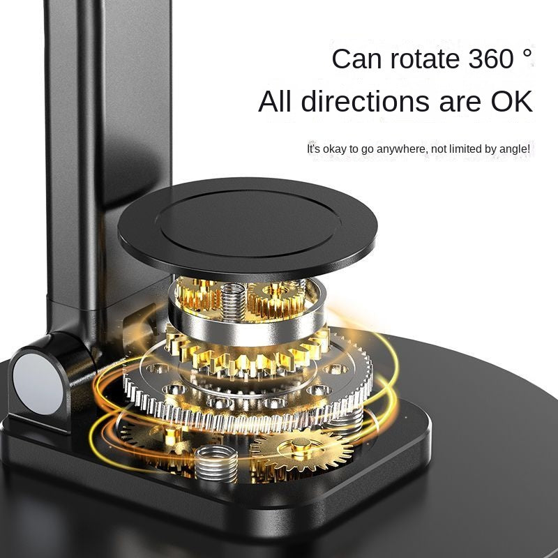 Foldable Phone Stand For Desk - Height Adjustable Cell Phone Holder Portable Cellphone Cradle Desktop Dock Metal Base 360 Degree Rotatable