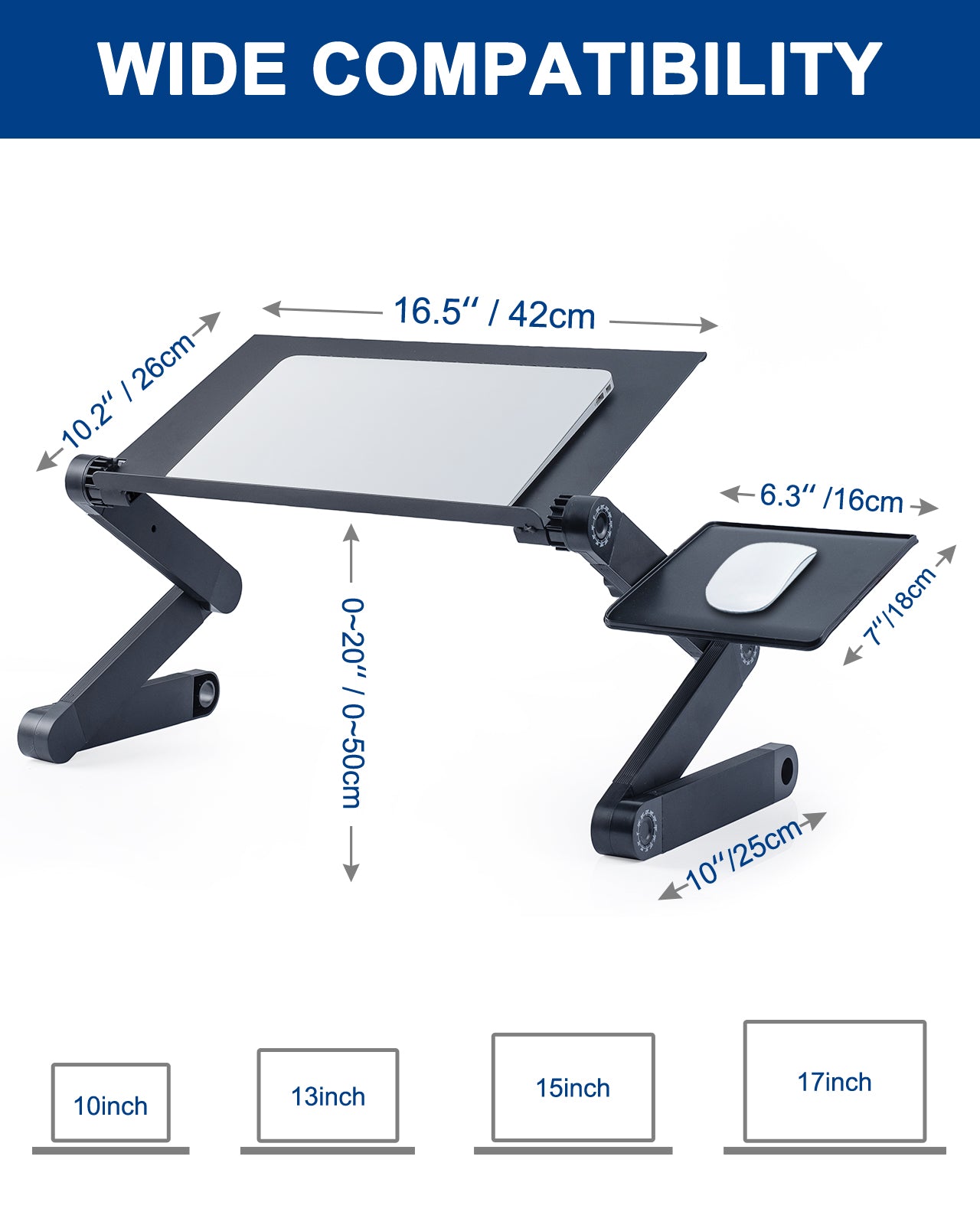 Adjustable Laptop Stand with 2 CPU Cooling USB Fans for Bed and Sofa Use