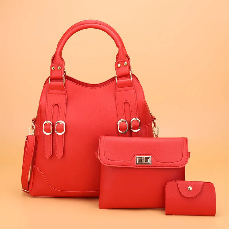 New Fashion Belt Decorative Three Piece Bag With Multiple Pockets And Zipper Closure