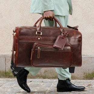 Large Capacity Retro Fitness Foldable Luggage Bag – Waterproof Genuine Leather Travel Bag for Men & Women