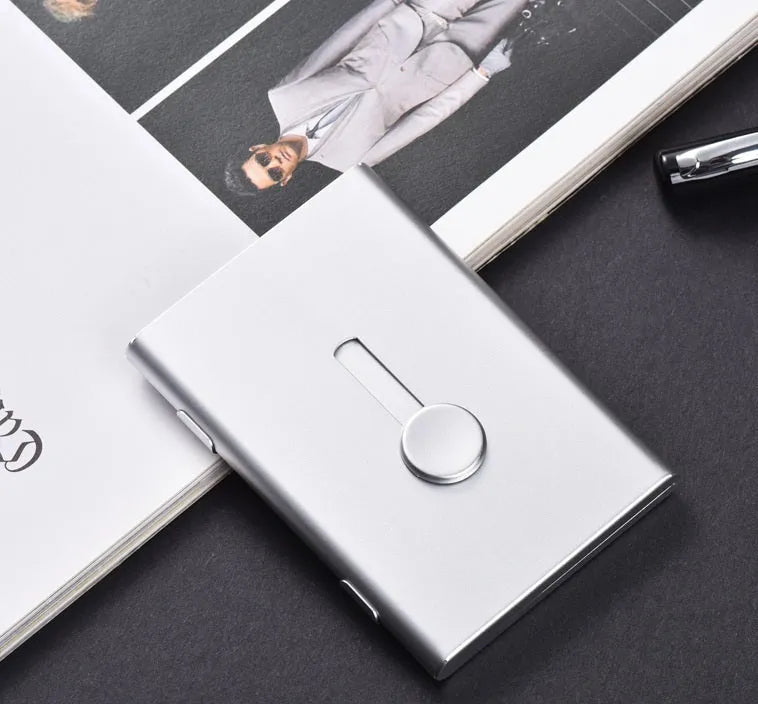 Business Card Holders Professional Thumb Drive Slide Out Case Stainless Steel ID Name Wallet Credit Card Holder for Men and Women