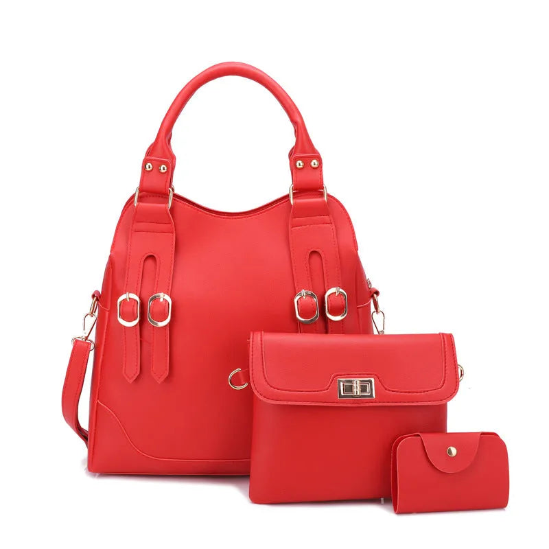 New Fashion Belt Decorative Three Piece Bag With Multiple Pockets And Zipper Closure