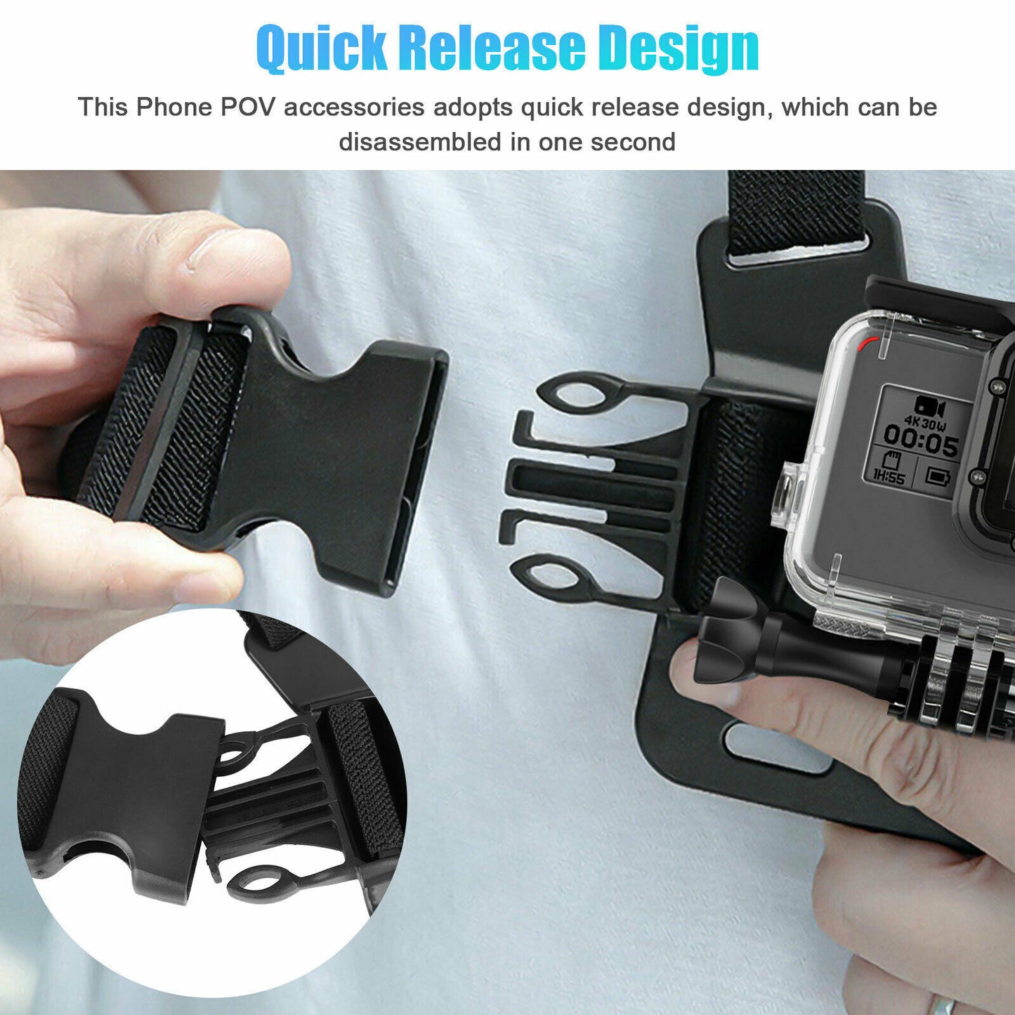 Mobile Phone Chest Strap Harness Mount Head Strap Holder Kit for POV/VLOG,Cell Phone Clip Compatible with iPhone,Samsung,