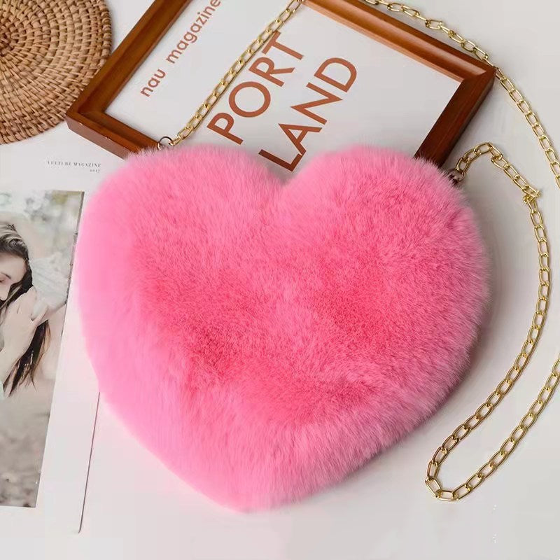 Plush Heart-Shaped Chain Shoulder Bag for Valentine's Day Party