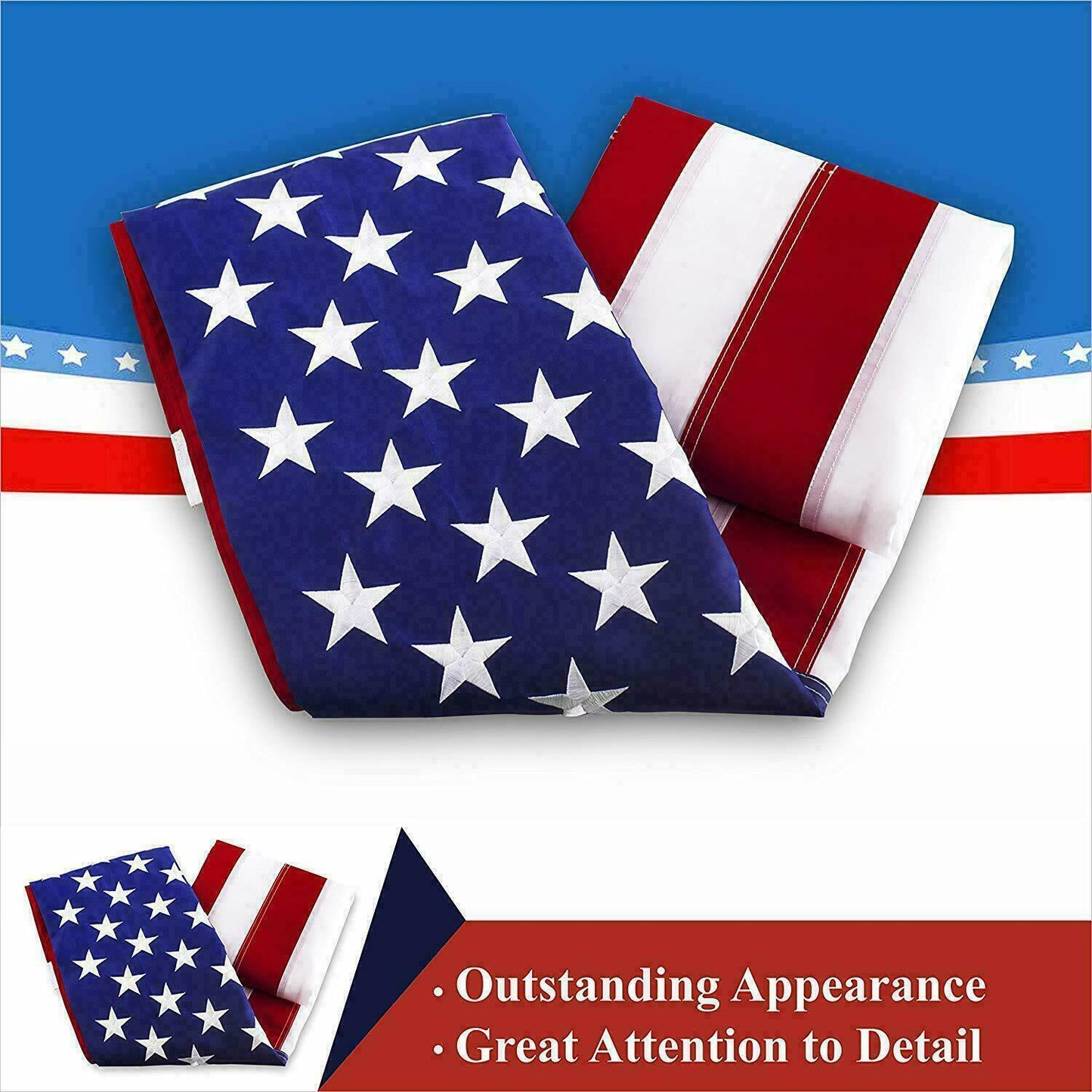3x5ft US American Flag, Heavy Duty Embroidered Stars Sewn Stripes Grommets Oxford