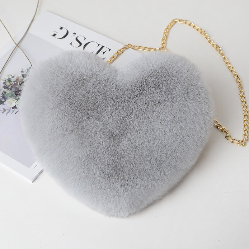 Plush Heart-Shaped Chain Shoulder Bag for Valentine's Day Party