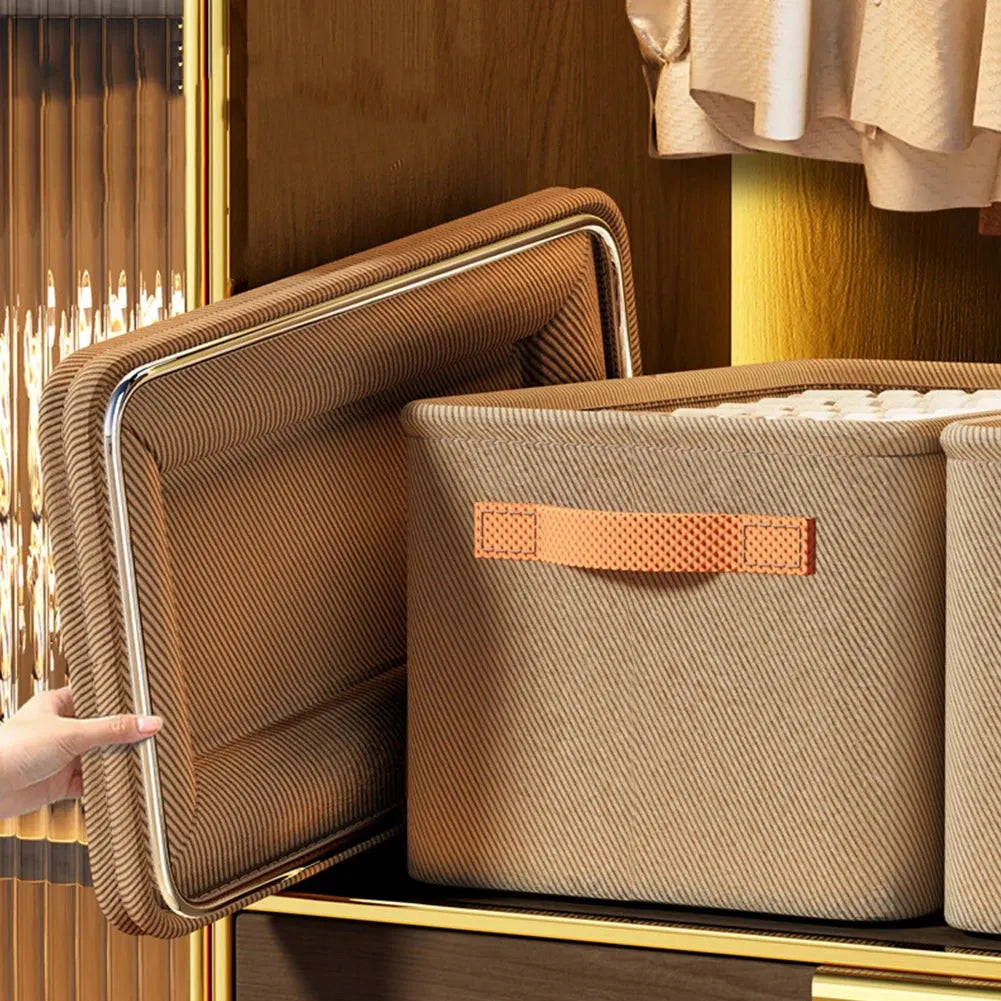 Cabinet Drawer Organizer Versatile Socks Storage Basket with Handle and Steel Frame Thickened Foldable Fabric for Home Wardrobe