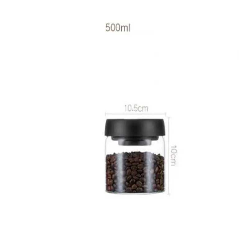 Vacuum Sealed Jug Set Black Coffee Beans Glass Airtight Canister Kitchen Food Storage Jar Set