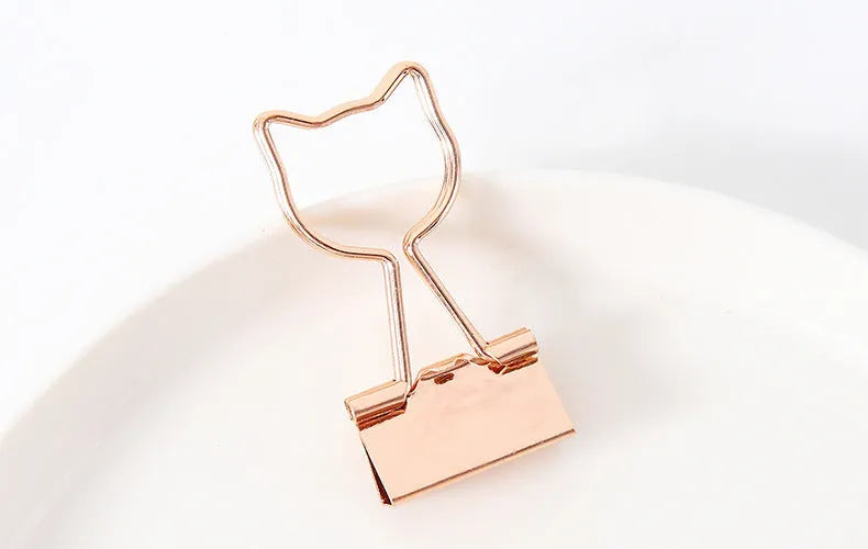 Creative Plating Gold Small Clip Office Style Long Tail Metal Flamingo Love Clouds Cat Cactus Bow