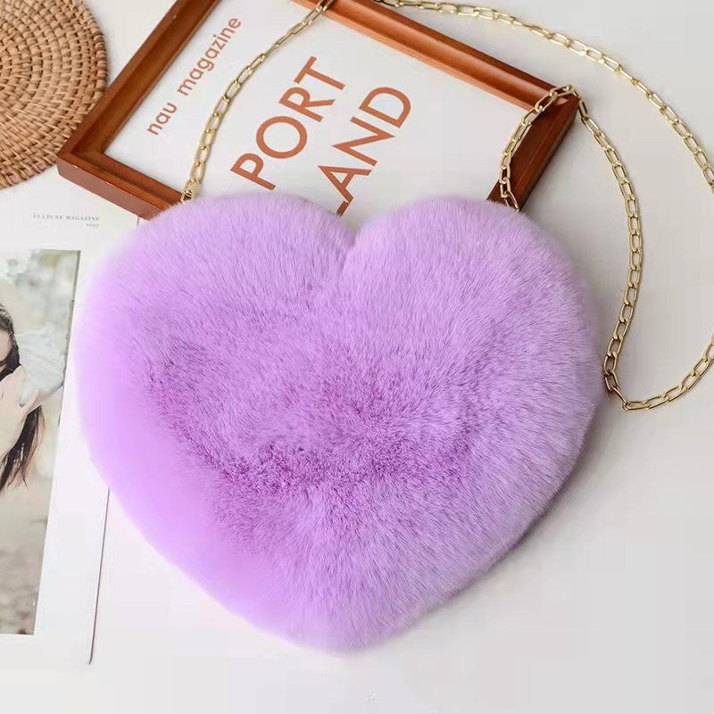 Plush Heart-Shaped Chain Shoulder Bag for Valentine's Day Party