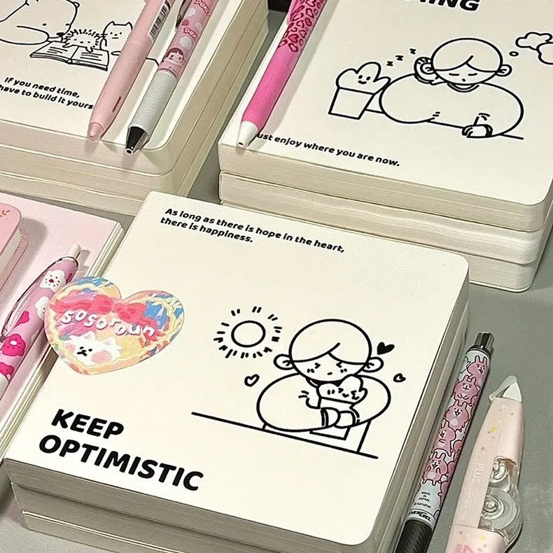 Square Paper Small White Note Girl Heart Diary with Stickers