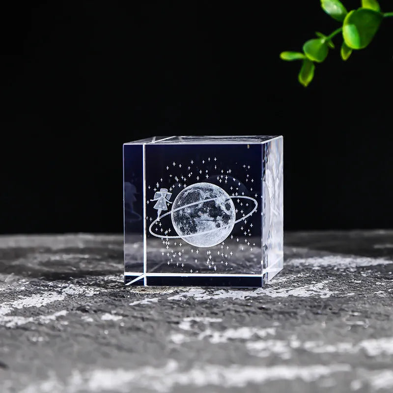 Desktop Crystal Creative Gift Ornament White Lotus Cube