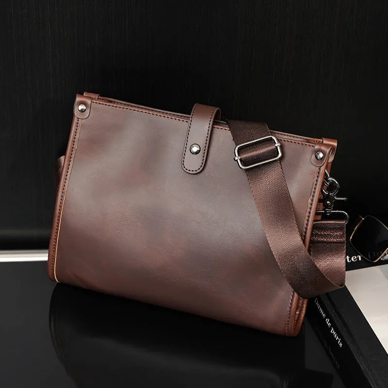 Men's Shoulder Messenger Bag Korean Style Casual Horizontal Retro Fashion PU Leather Crossbody Bag for Men