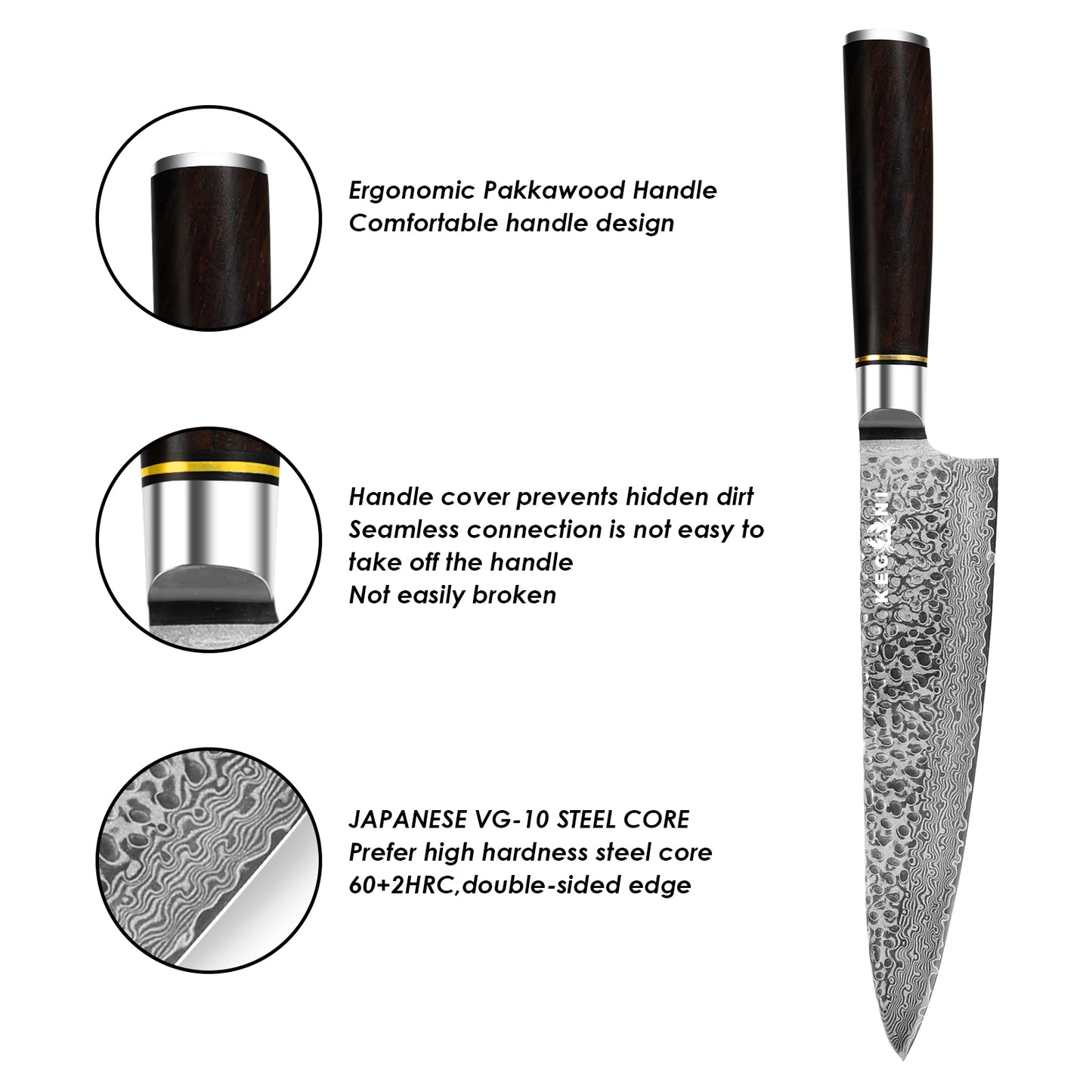 Kegani 8 Inch Japanese Chef Knife 67 Layers VG10 Damascus Steel Professional Chef Knife with Pakkawood Handle