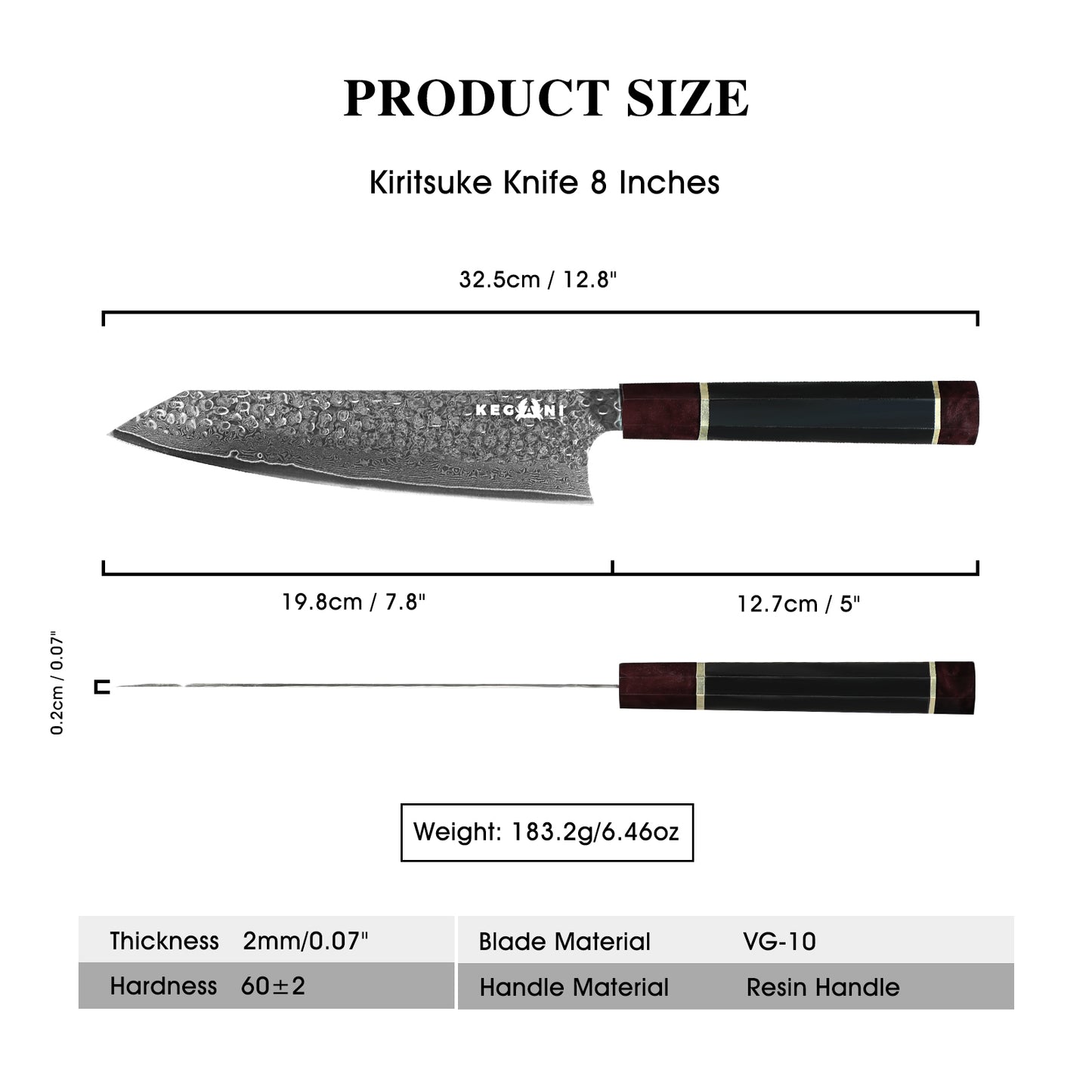 Kegani Kiritsuke Knife - 8 Inch Professional Japanese Chef's Knife 67 Layers Japanese VG-10 Damascus Steel Ultra-Sharp Kitchen Knives Gyuto Knife
