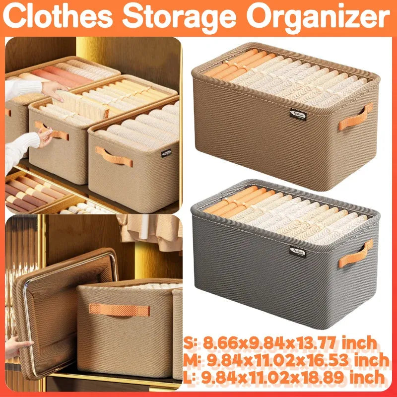 Cabinet Drawer Organizer Versatile Socks Storage Basket with Handle and Steel Frame Thickened Foldable Fabric for Home Wardrobe