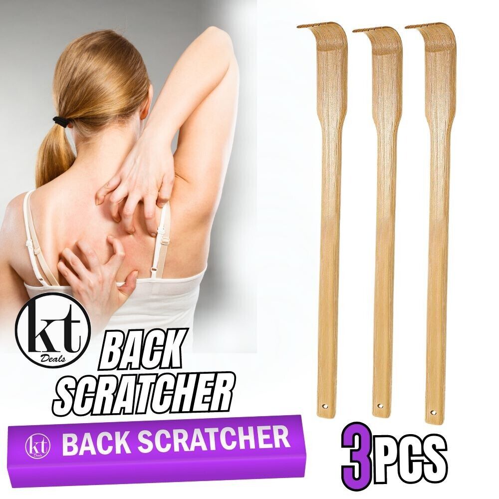 3 PCS Natural Bamboo Back Scratcher Long Reach Pick Itch Relief Tool Portable Bamboo Wood Back Scratcher Long Reach Handle Pick Itch Relief Massage