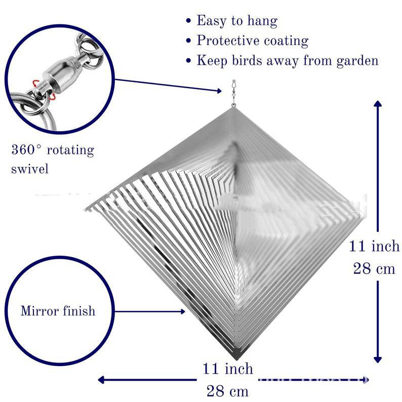 Heart Wind Spinner Set of 3 Silver 13 Inch 3D Stainless Steel Garden Decor