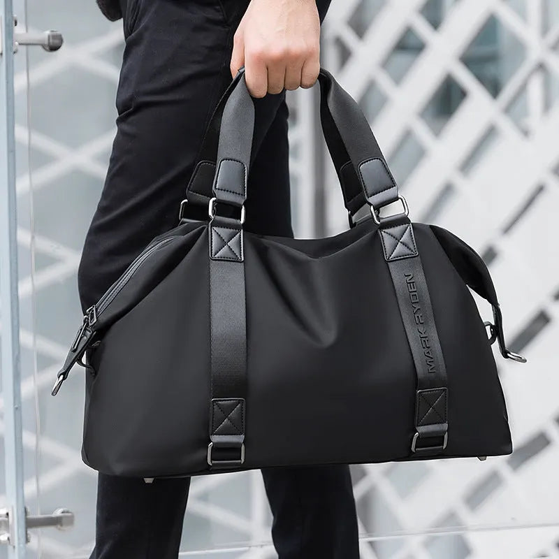 Oxford Cloth Gym Bag for Men and Women in Black Breathable Design Leisure Travel Size 35x50x19cm