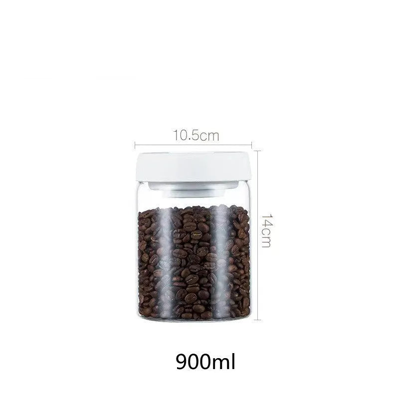 Vacuum Sealed Jug Set Black Coffee Beans Glass Airtight Canister Kitchen Food Storage Jar Set